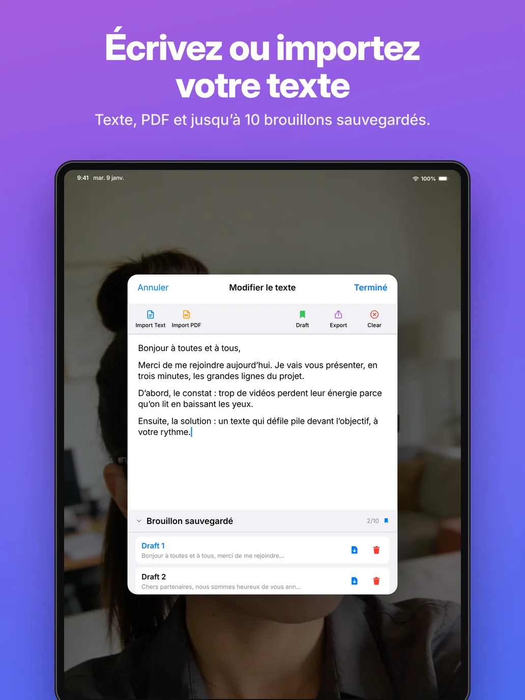 Telepromptia sur iPad&nbsp;: l’éditeur de texte