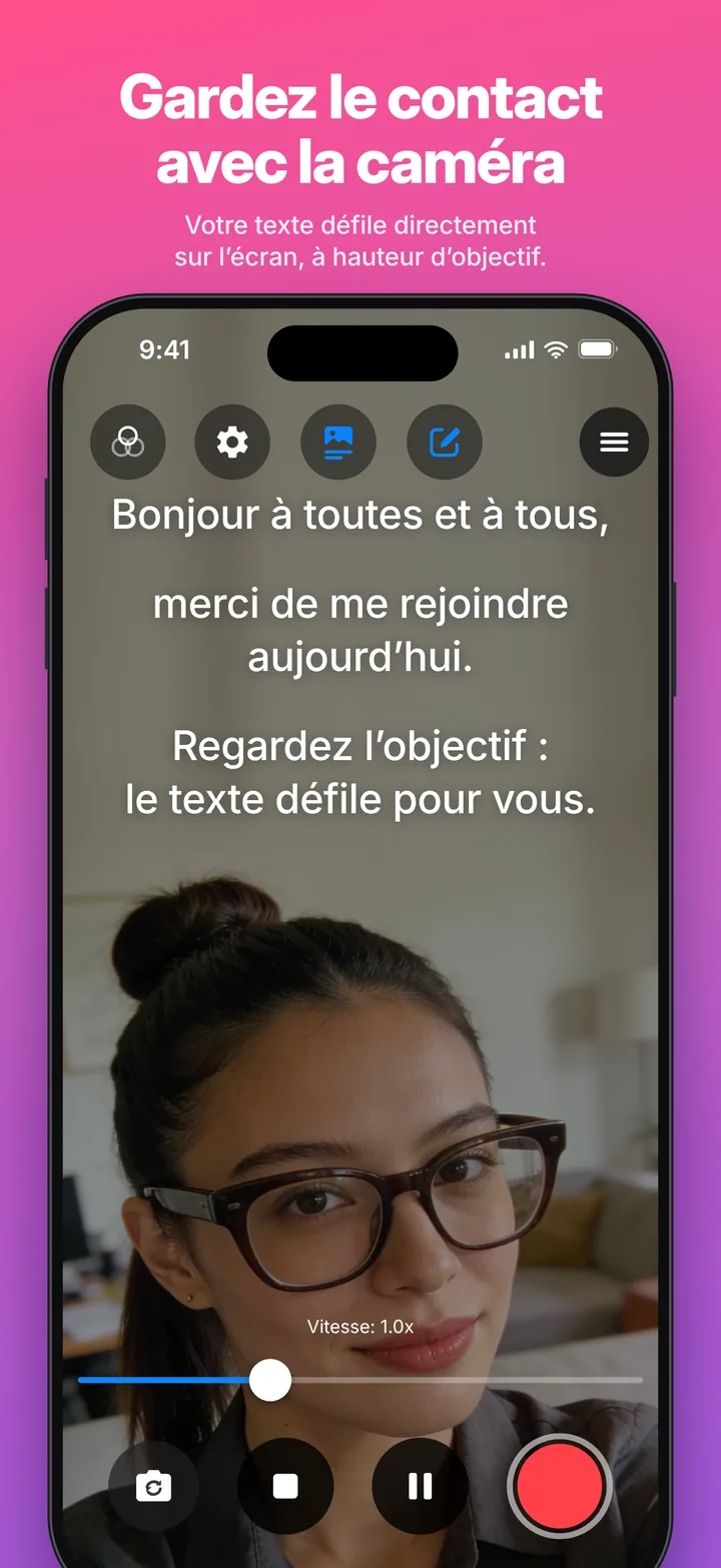 Telepromptia&nbsp;: le texte défile sur l’aperçu de la caméra