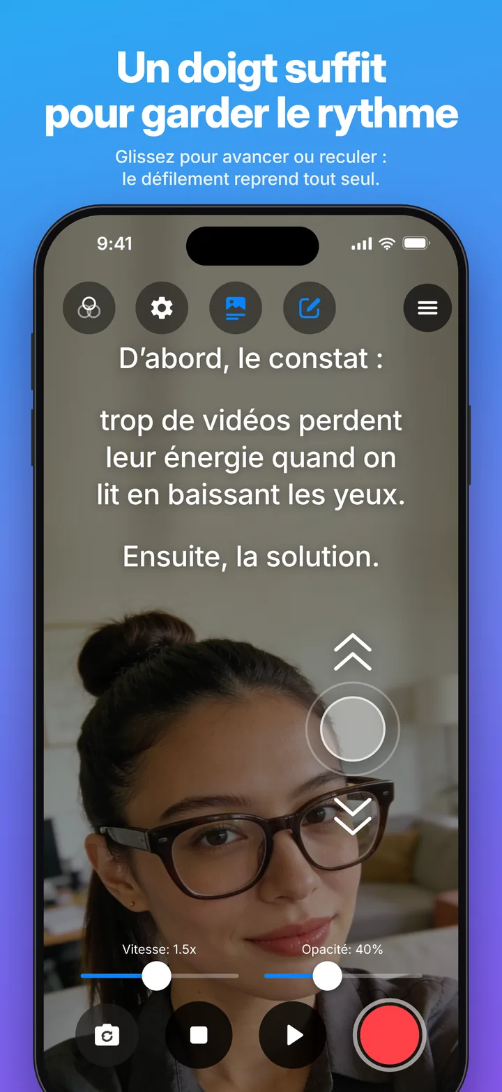 Telepromptia&nbsp;: faire glisser le texte avec un doigt